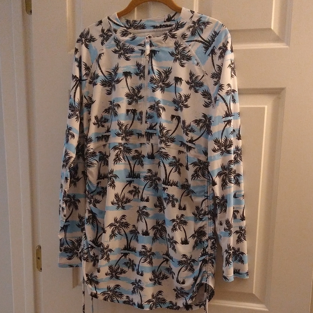 Blue and Black Palm Print Swim Coverup